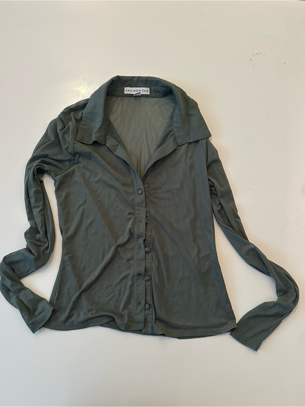 Olive Green Button-Front Women's Top